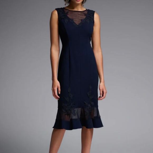 Adrian Mattox Womens Mesh Lace Mermaid Midi Dress Dress Size 10 Ink Navy - Picture 1 of 16